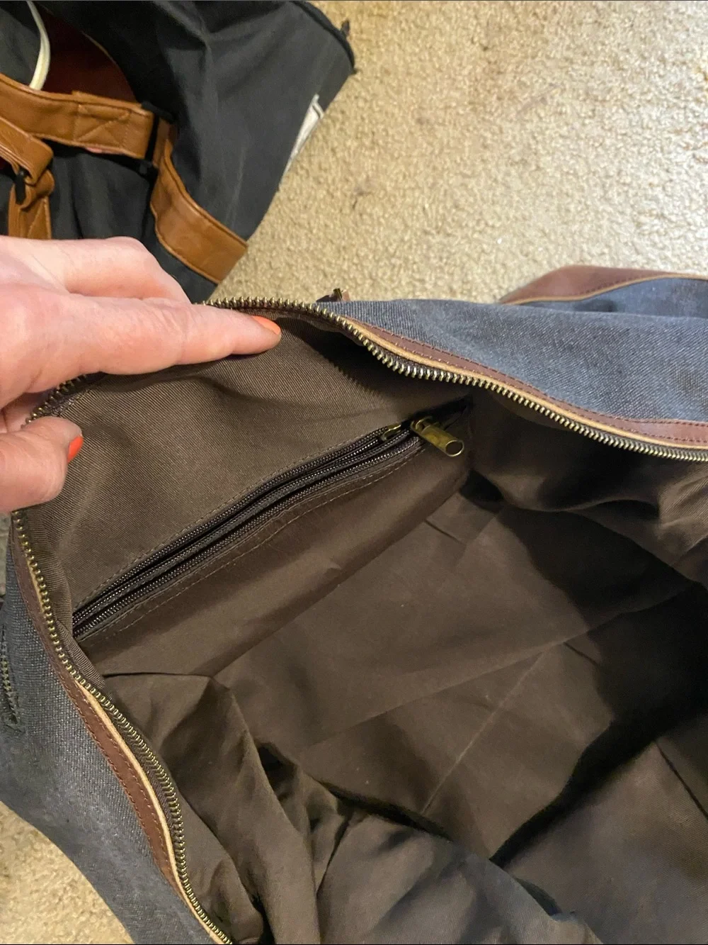 S-Zone Classic Gray Canvas Duffel with Brown Leather Accents